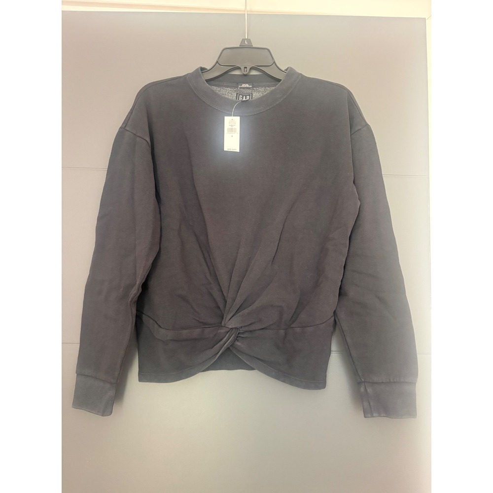 GAP NEW Womens Twist Front Sweatshirt Black‎ Long Sleeve Crew Neck 650682-00-1 S